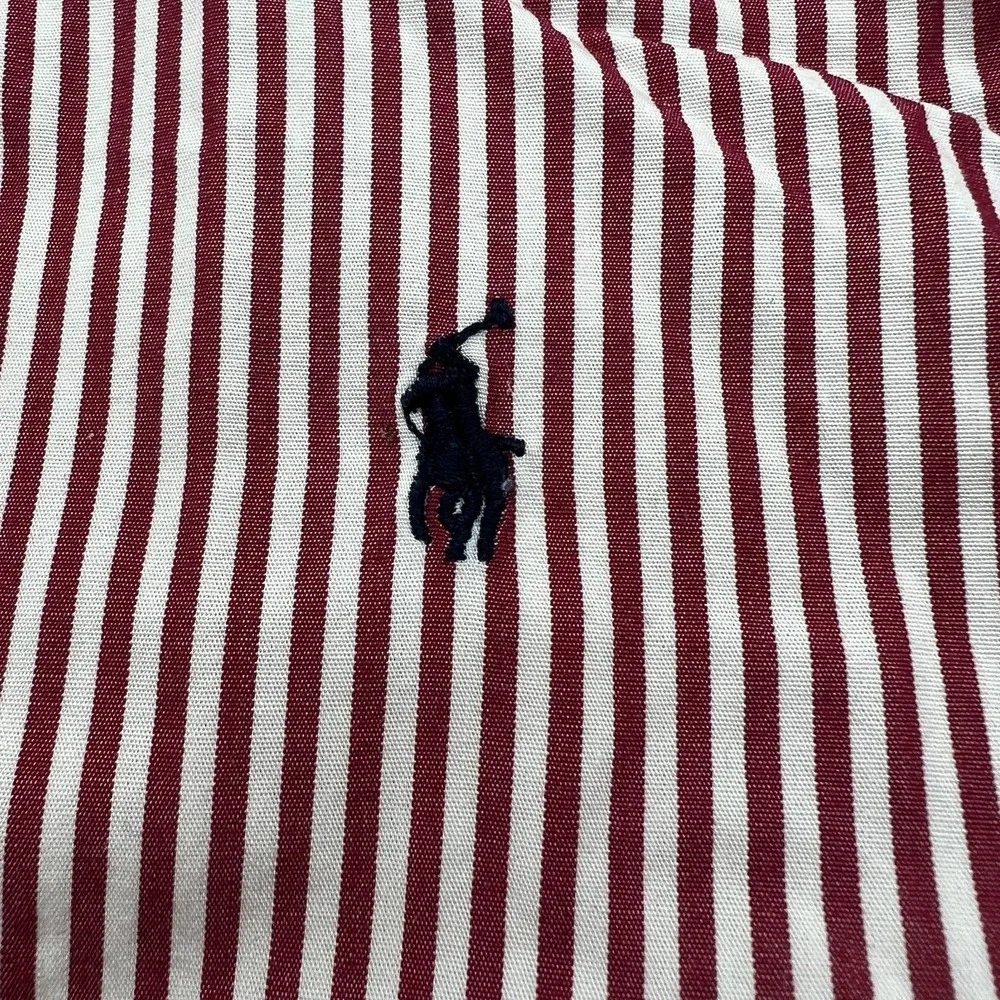 Ralph Lauren Boys Red/White Stripped Cotton Button Down Long Sleeve Shirt size 4